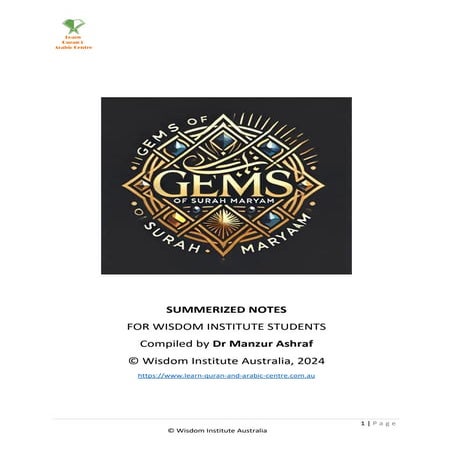 Gems of Surah Maryam Summerised Notes (Ch 19 of Quran) | PDF