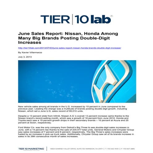 June Sales Report: Nissan, Honda Among Many Big Brands Posting Double-Digit I...
