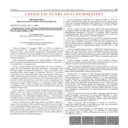 Decreto MISE-MEF n. 140/2015 - Nuove imprese