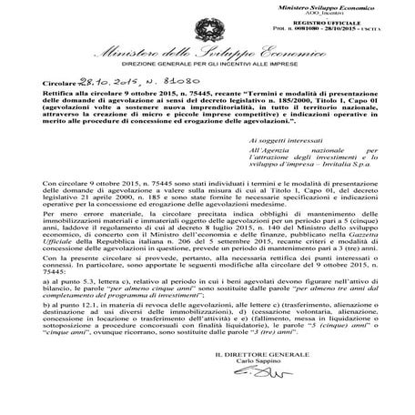 Rettifica Circolare MISE Nuove Imprese giovanili e femminili