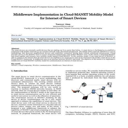 Middleware Implementation in Cloud-MANET Mobility Model for Internet of Smart...