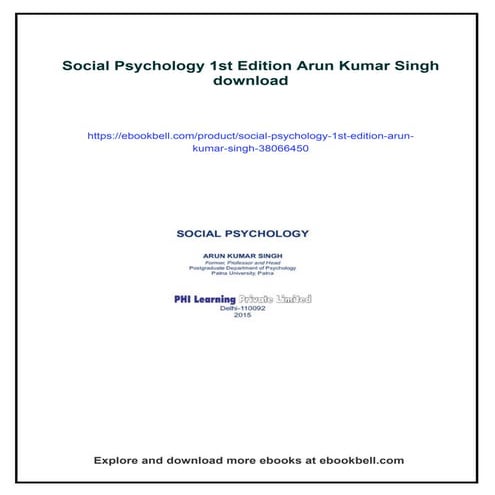 Social Psychology 1st Edition Arun Kumar Singh | PDF
