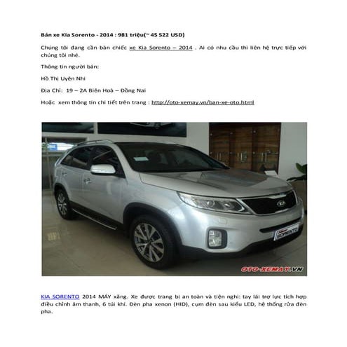 19052015  vui  bán xe kia sorento - 2014  981 triệu(~ 45 522 usd)
