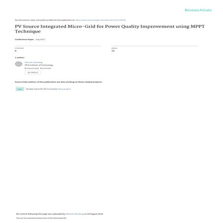 PV Source Integrated Micro-Grid for Power Quality Improvement using MPPT Technique