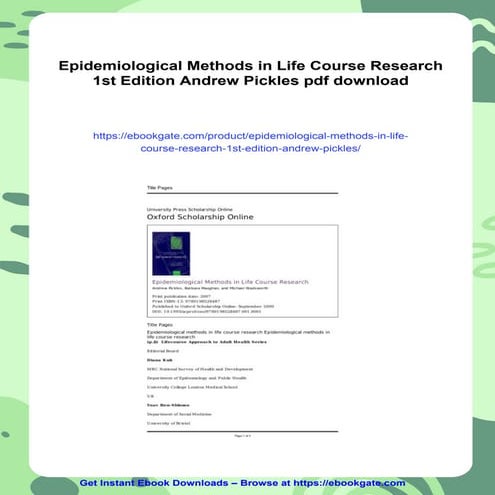 Epidemiological Methods in Life Course Research 1st Edition Andrew ...