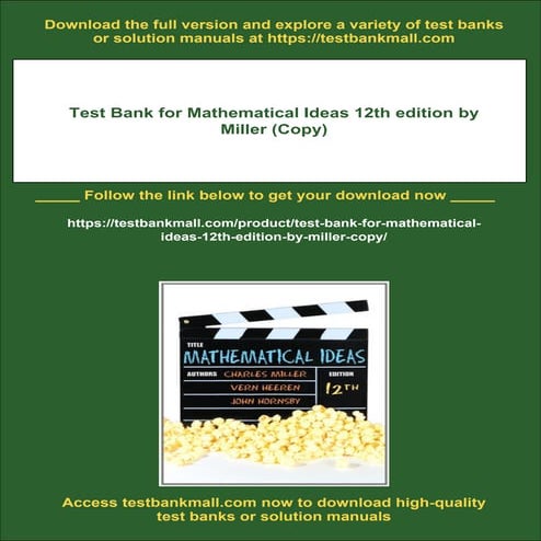 Test Bank for Mathematical Ideas 12th edition by Miller (Copy) | PDF