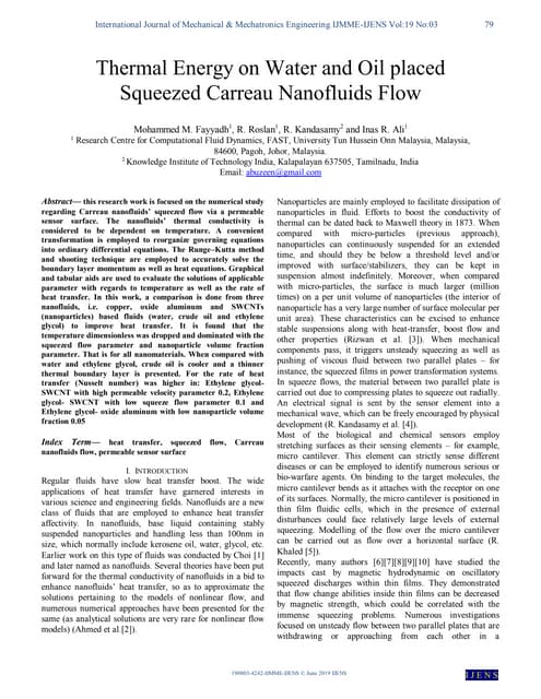 On the Thermodynamic Properties and Flow of Differentshapes of ...