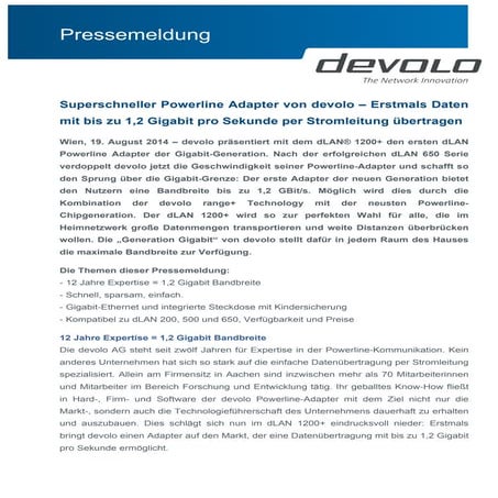 Superschneller Powerline Adapter von devolo – Erstmals Daten mit bis zu 1,2 G...