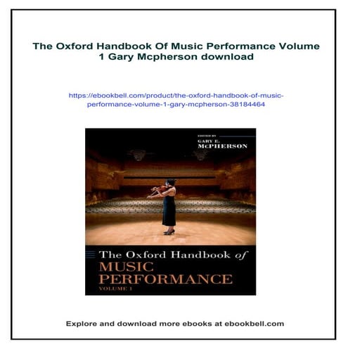 The Oxford Handbook Of Music Performance Volume 1 Gary Mcpherson | PDF