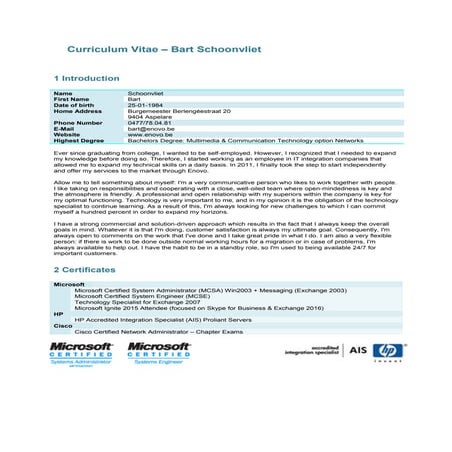 CV - Bart Schoonvliet - ENG | DOC