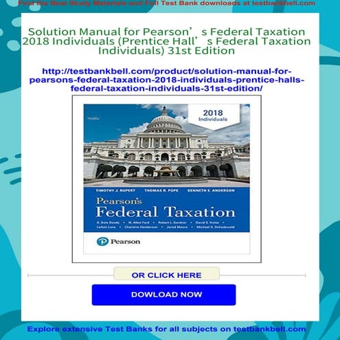 Get immediate PDF access to the full Solution Manual for Pearson’s Federal Ta...