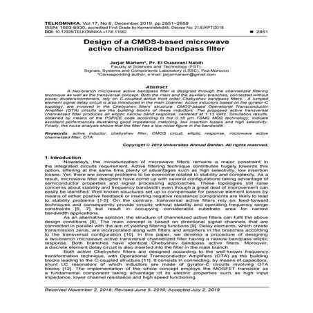 Design of a CMOS-based microwave active channelized bandpass filter