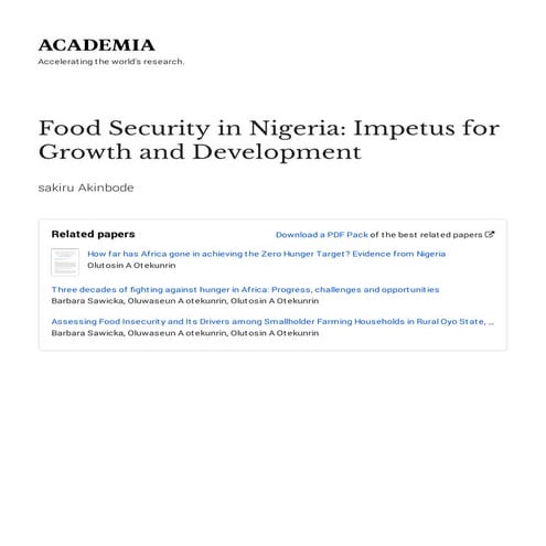 Food Security in Nigeria: impetus for growth and development