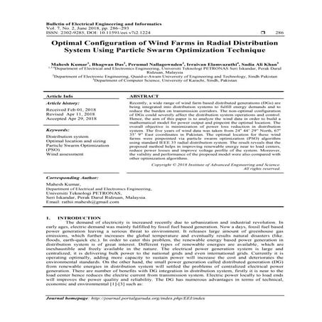 Optimal Configuration of Wind Farms in Radial Distribution System Using Parti...