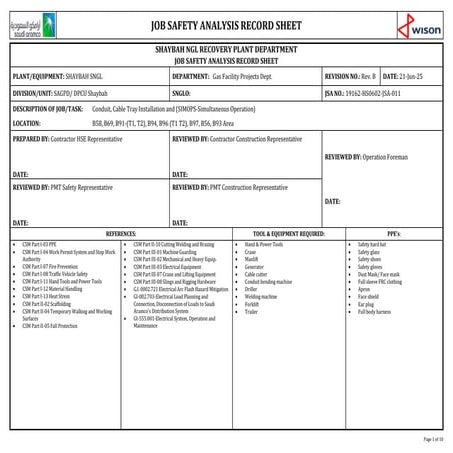 JSA-for Conduit and Cable Tray Installation