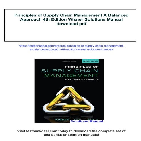 Principles of Supply Chain Management A Balanced Approach 4th Edition Wisner ...