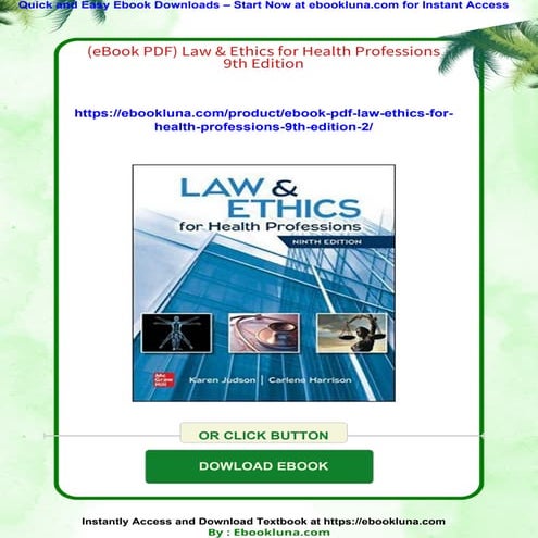 (eBook PDF) Law & Ethics for Health Professions 9th Edition | PDF