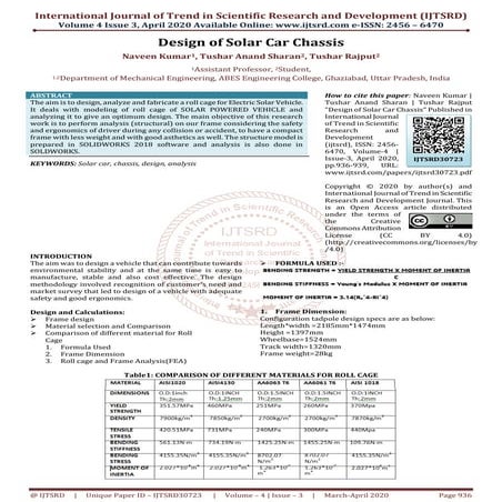 Design of Solar Car Chassis | PDF