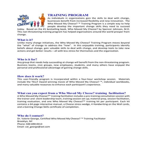 Valerie George_ who moved my cheese flyer