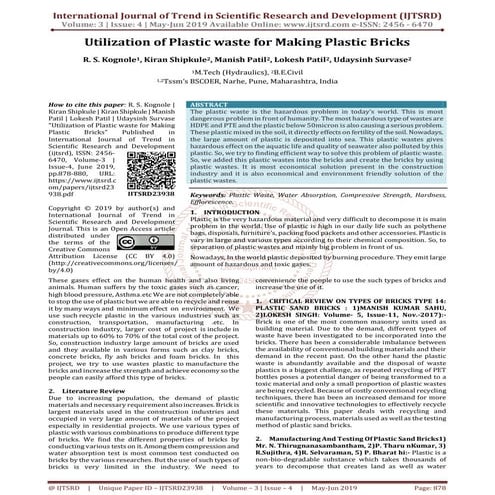 Utilization of Plastic waste for Making Plastic Bricks