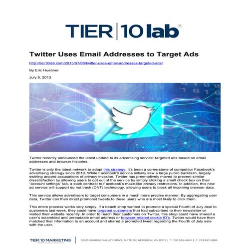 Twitter Uses Email Addresses to Target Ads