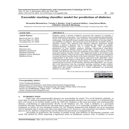 Ensemble stacking classifier model for prediction of diabetes