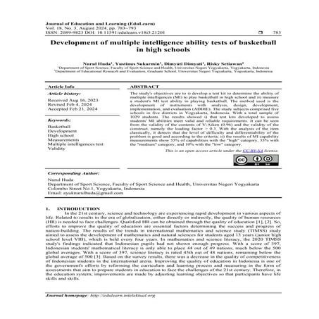 Development of multiple intelligence ability tests of basketball in high schools