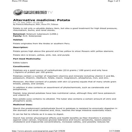 Alternative medicine Potato