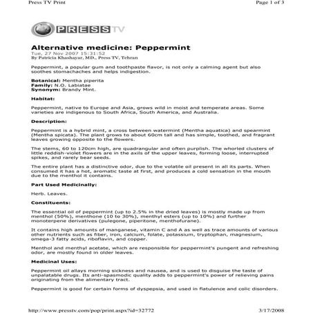 Alternative medicine Peppermint