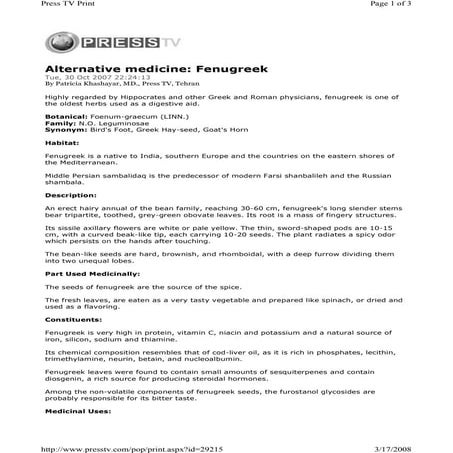 Alternative medicine Fenugreek