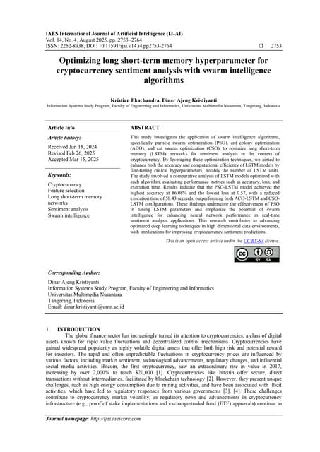 Optimizing long short-term memory hyperparameter for cryptocurrency sentiment...