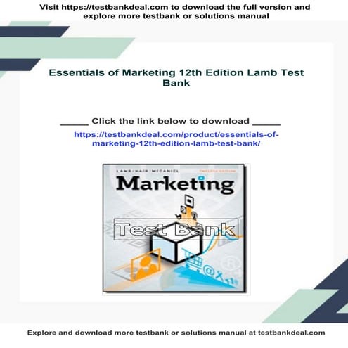 Essentials of Marketing 12th Edition Lamb Test Bank | PDF