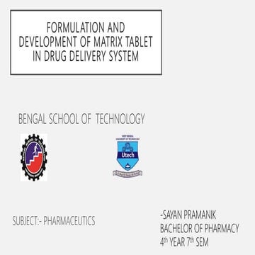 Formulation and Development of Matrix tablet In Drug Delivery System