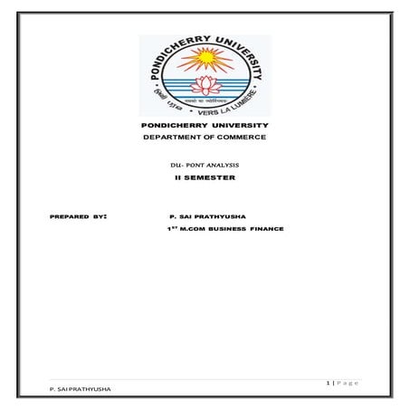 Financial analysis using DU- PONT ANALYSIS BY P. SAI PRATHYUSHA 