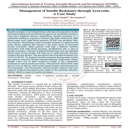 Management of Insulin Resistance through Ayurveda A Case Study | PDF