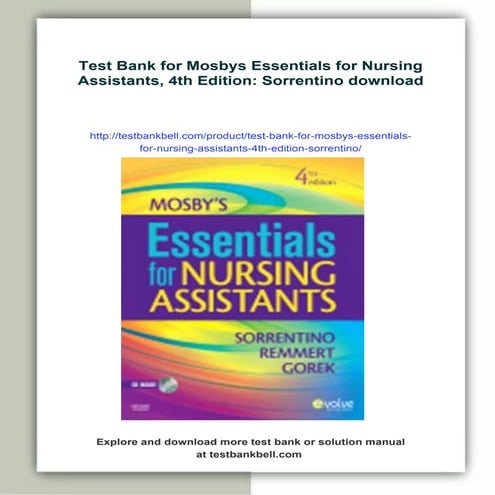 Mosby's Textbook for Nursing Assistants 8th Edition Sorrentino Test ...