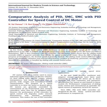 Comparative Analysis of PID, SMC, SMC with PID Controller for Speed Control o...