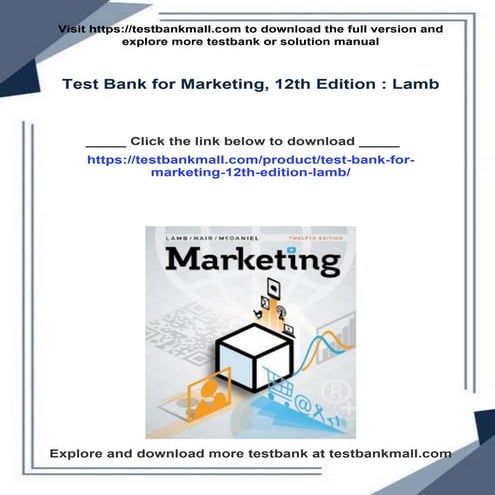 Test Bank for Marketing, 12th Edition : Lamb download pdf | PDF