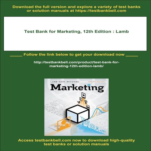 Test Bank for Marketing, 12th Edition : Lamb | PDF