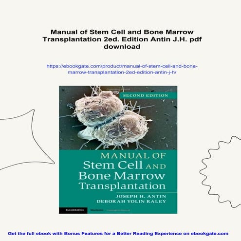 Manual of Stem Cell and Bone Marrow Transplantation 2ed. Edition Antin ...