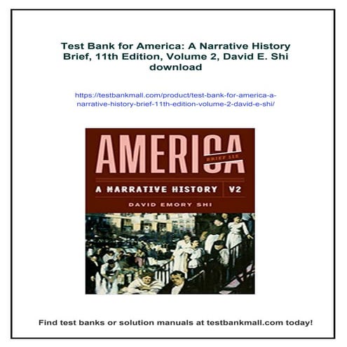 Test Bank for America: A Narrative History Brief, 11th Edition, Volume 2, Dav...
