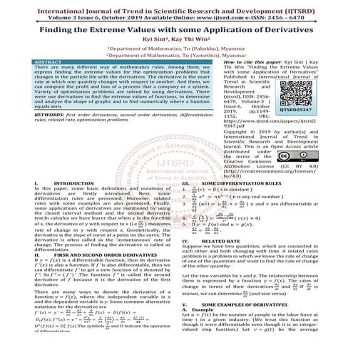 Finding the Extreme Values with some Application of Derivatives