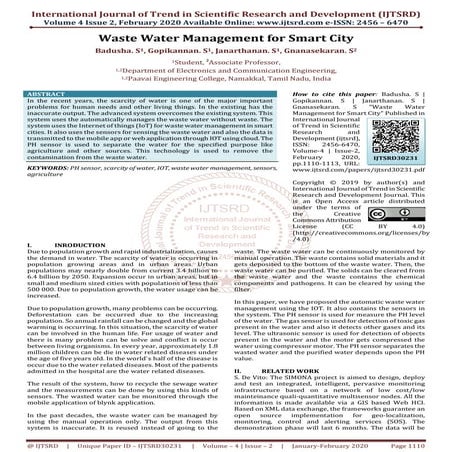 Waste Water Management for Smart City | PDF