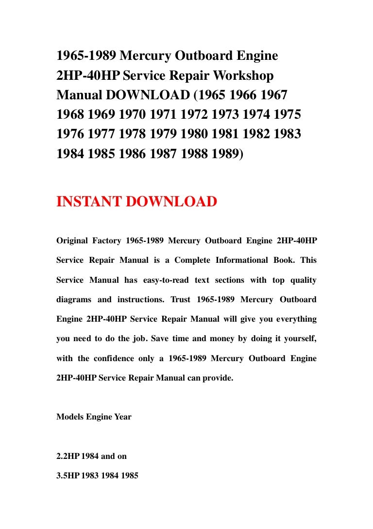 Johnson Outboard 19711989 1 To 60hp Service Repair Manual
