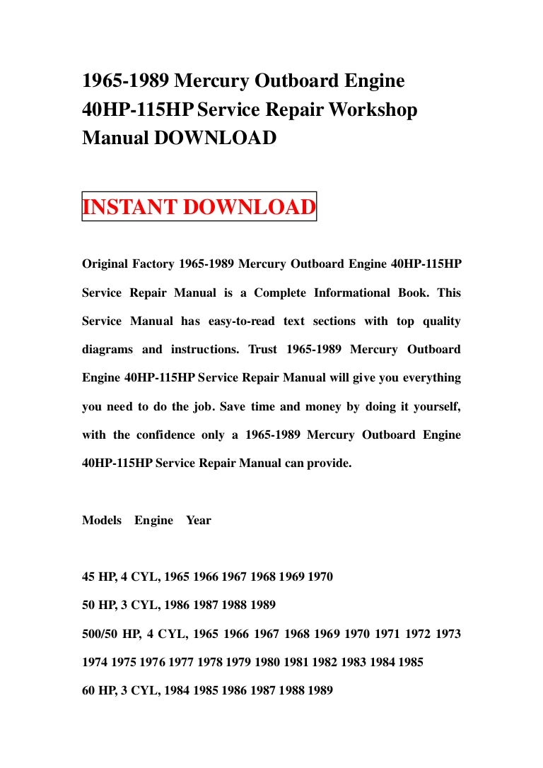1965 1989 mercury outboard engine 40 hp-115hp service repair workshop manual  download