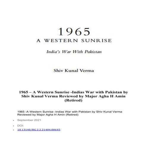 1965 -A Western Sunrise -Indias War with Pakistan by Shiv Kunal Verma 