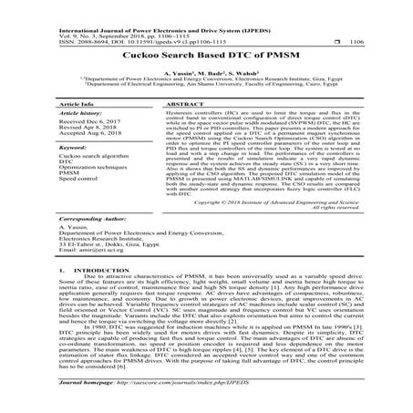 Cuckoo Search Based DTC of PMSM