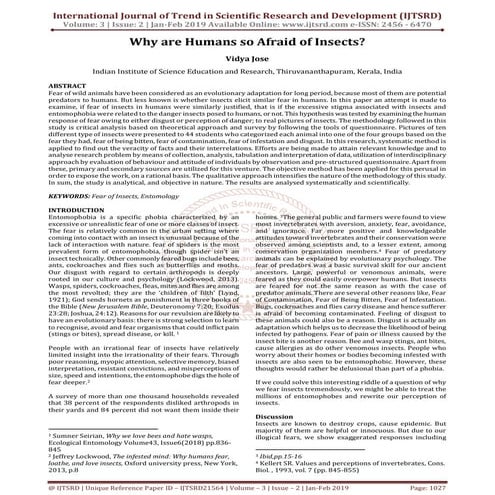 Why are Humans so Afraid of Insects | PDF