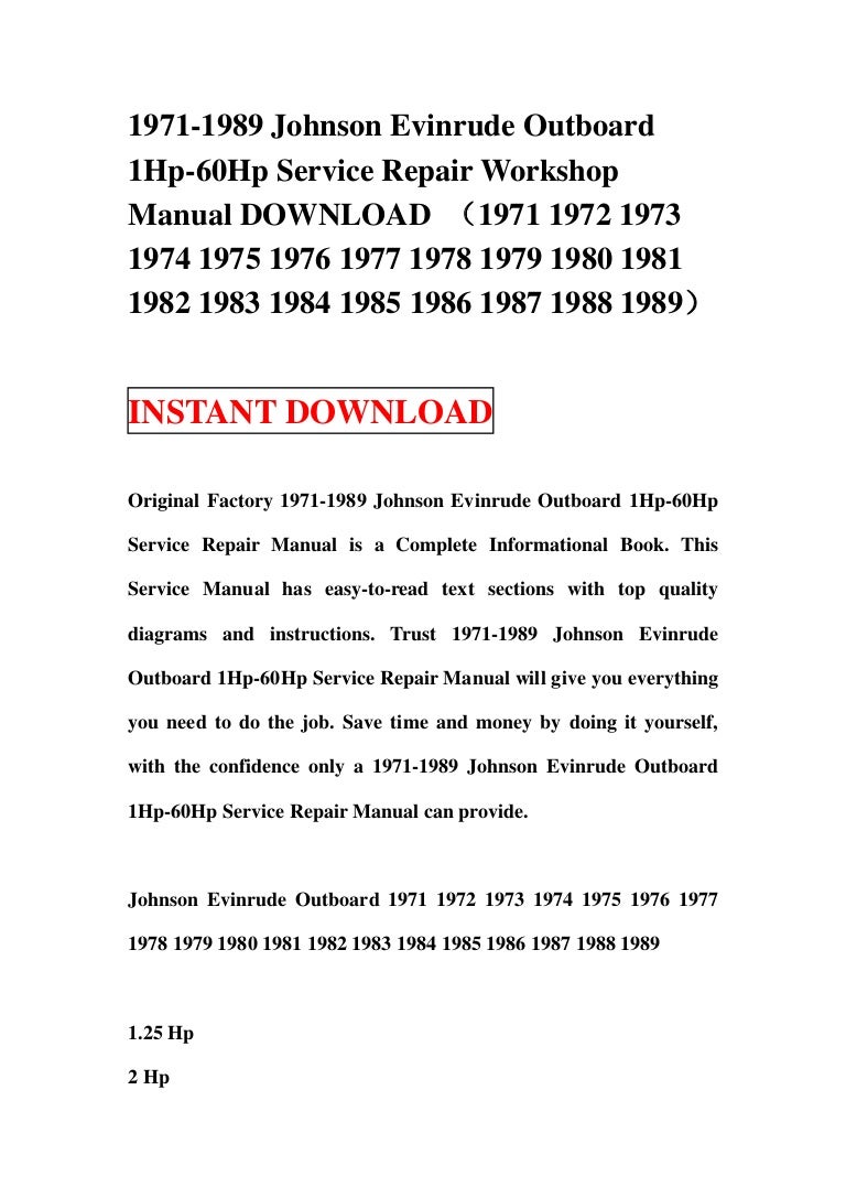 1971 1989 johnson evinrude outboard 1 hp-60hp service repair workshop…