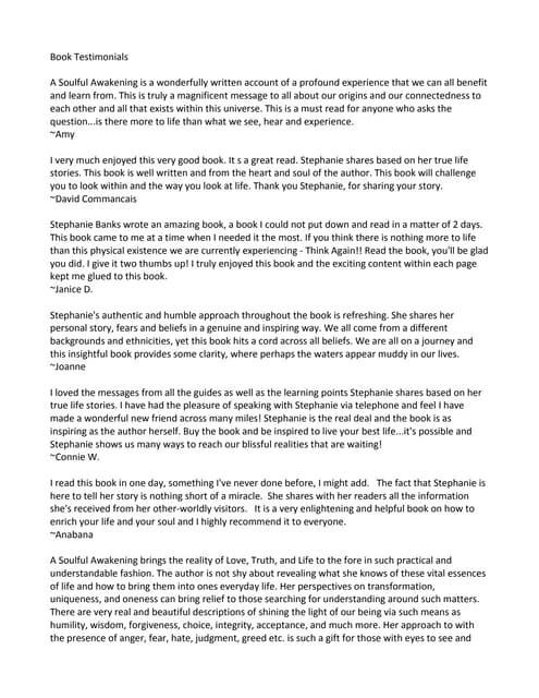 Stephanie Banks Testimonials for -A Soulful Awakening